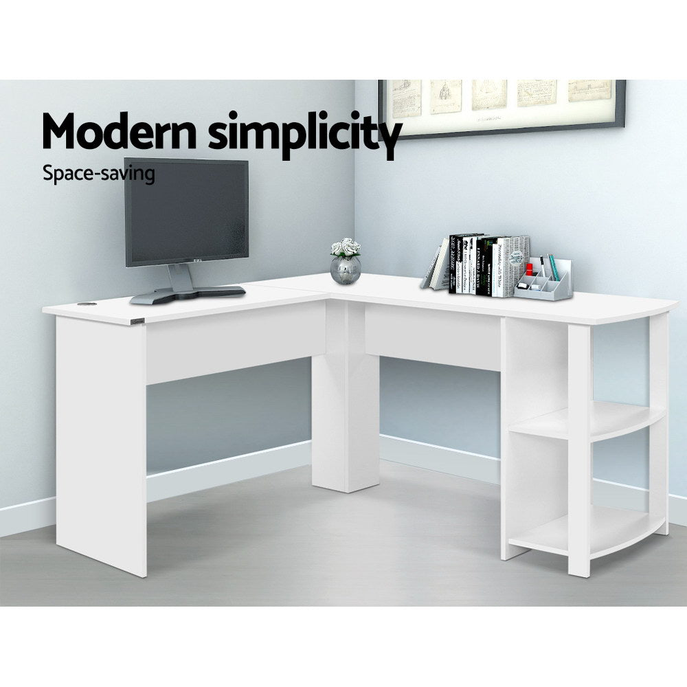 Computer Desk Shelf L-Shape White 136CM