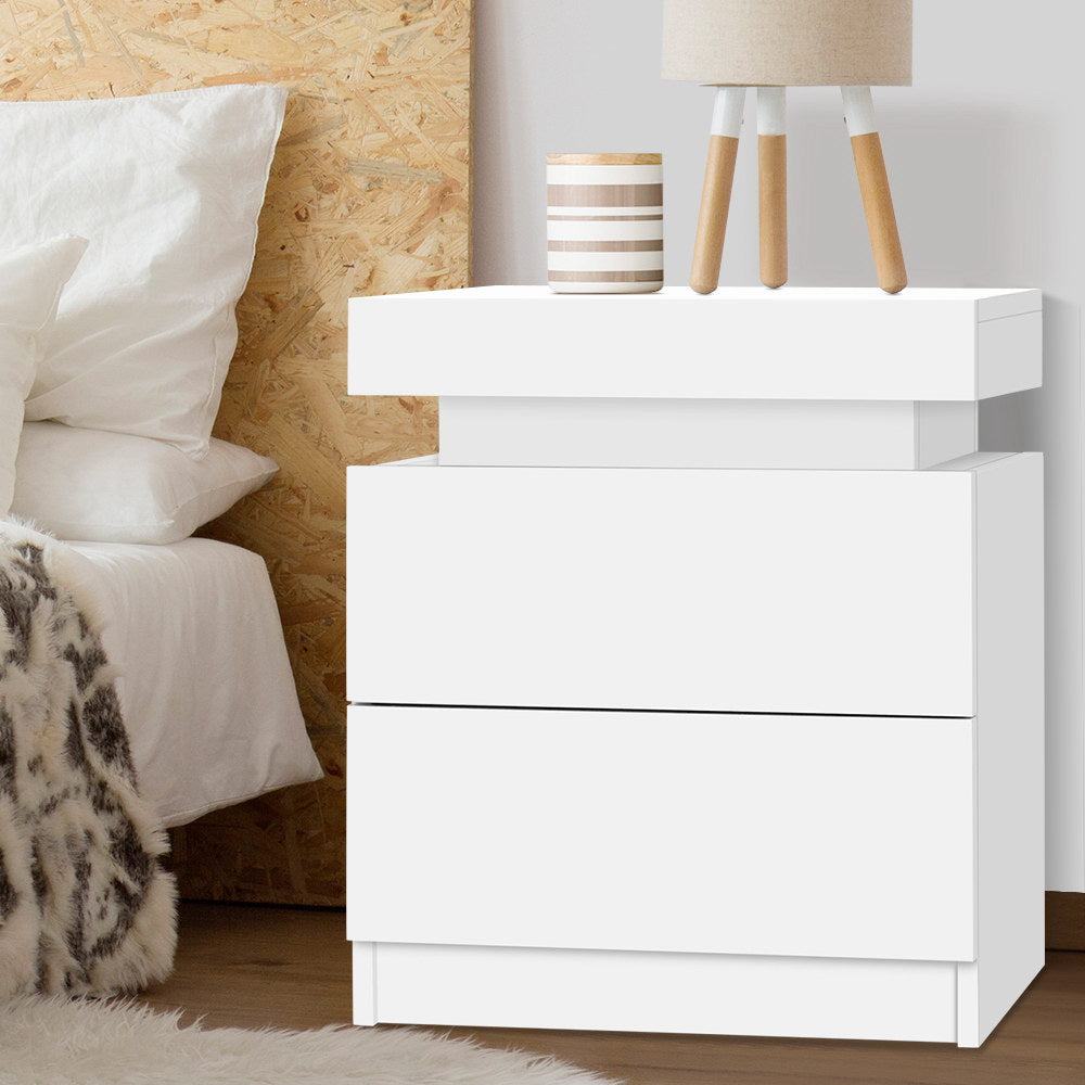 Bedside Table 2 Drawers Lift-up Storage - COLEY White