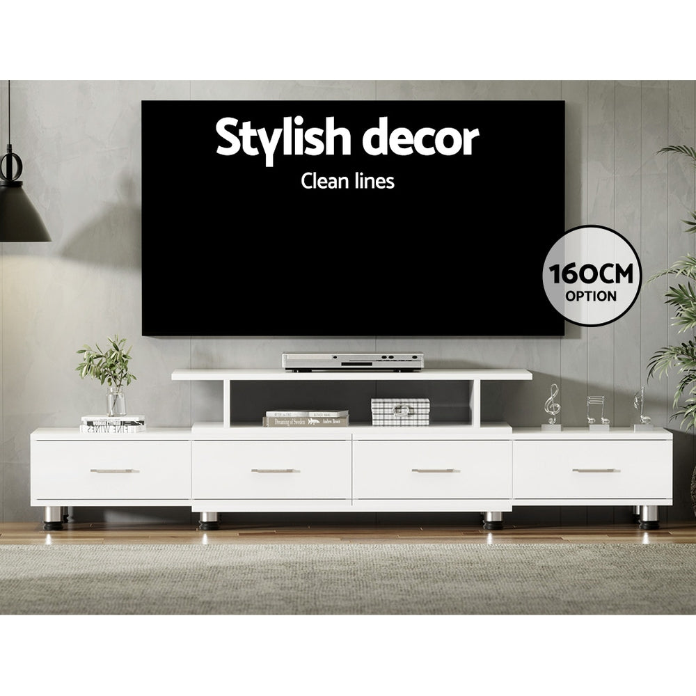 TV Cabinet Entertainment Unit Stand Wooden 160CM To 220CM Lowline Storage Drawers White