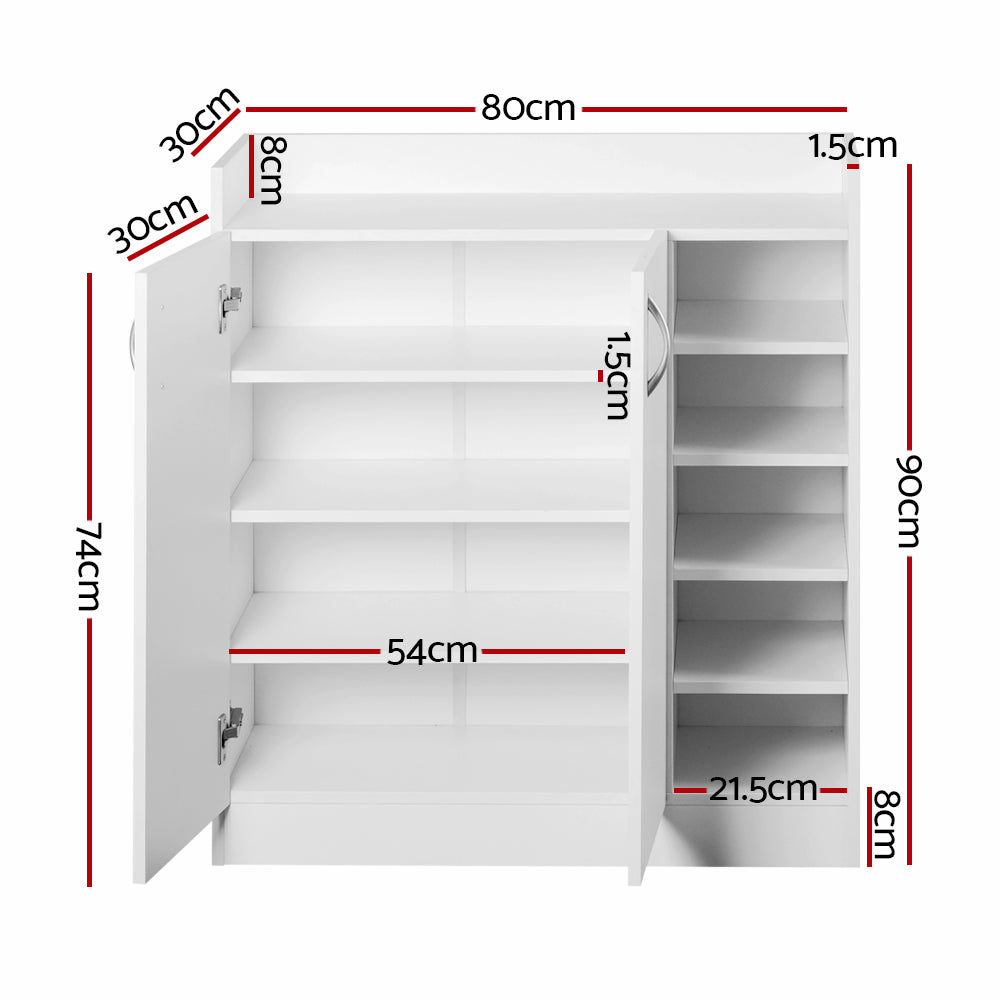 2 Doors Shoe Cabinet Storage Cupboard  White