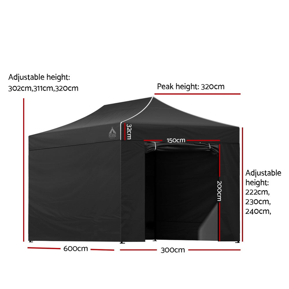 Gazebo 3x6 Pop Up Marquee Folding Tent Wedding Gazebos Camping Outdoor Shade Canopy Black