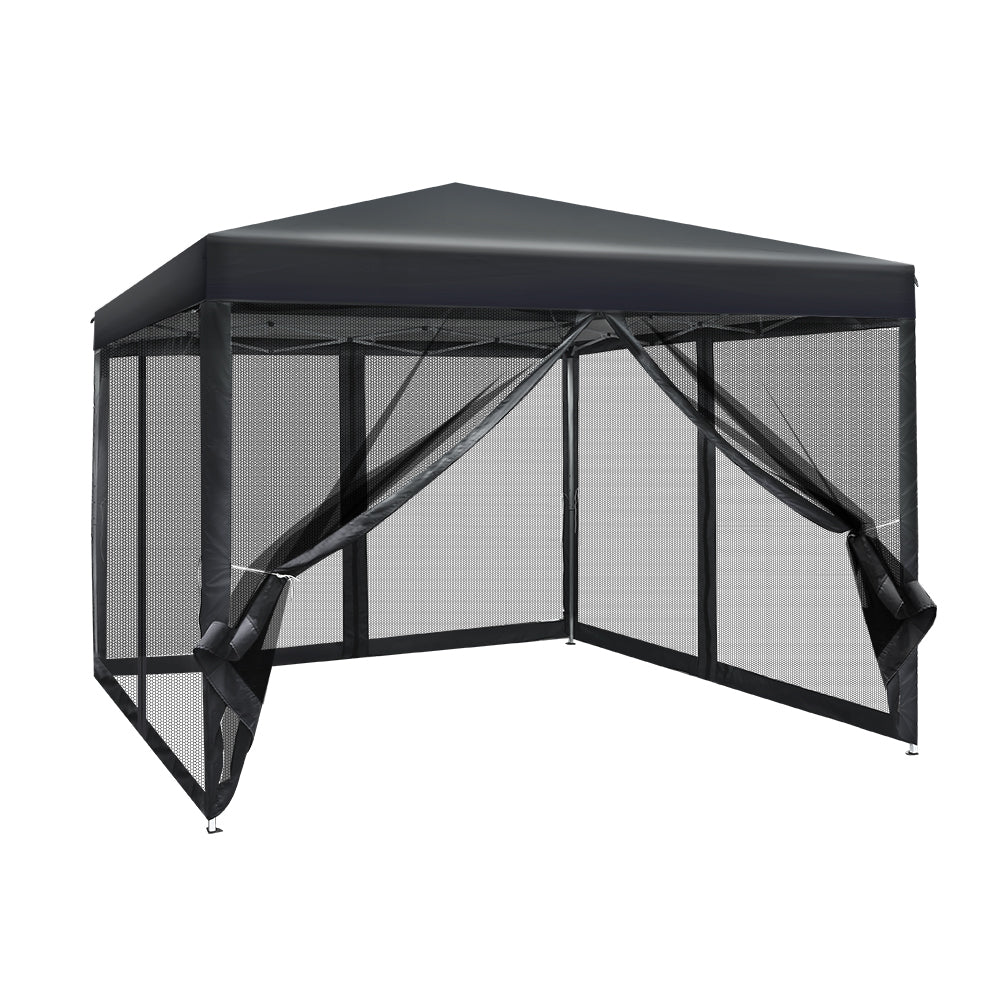 Gazebo Pop Up Marquee 3x3m Wedding Party Outdoor Camping Tent Canopy Shade Mesh Wall Black