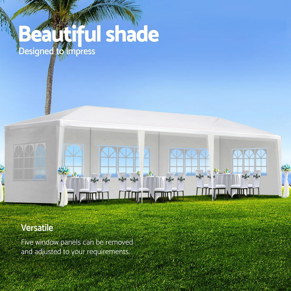 Gazebo 3x9m Marquee Wedding Party Tent Outdoor Camping Side Wall Canopy 5 Panel White