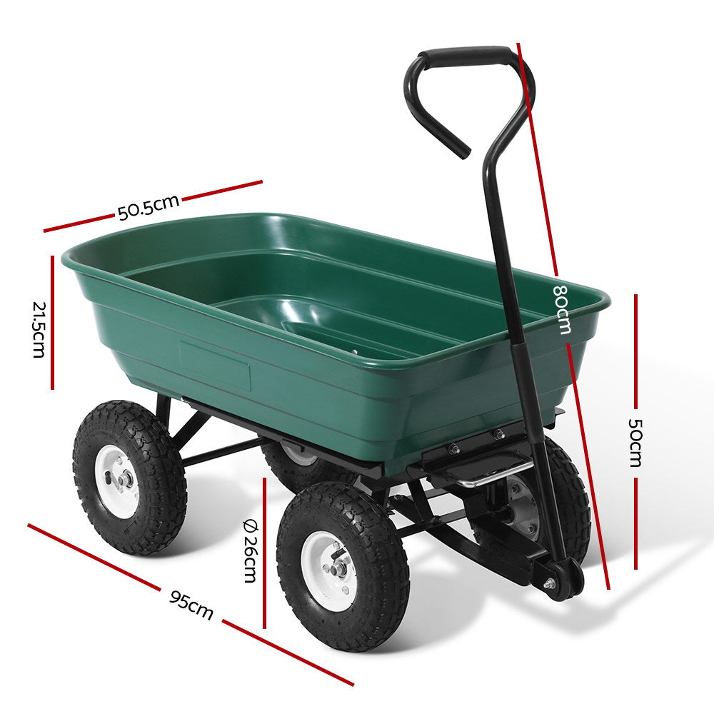 Garden Cart Dump 270kg Hand Trailer Trolley Wagon Wheelbarrow Pull 75L