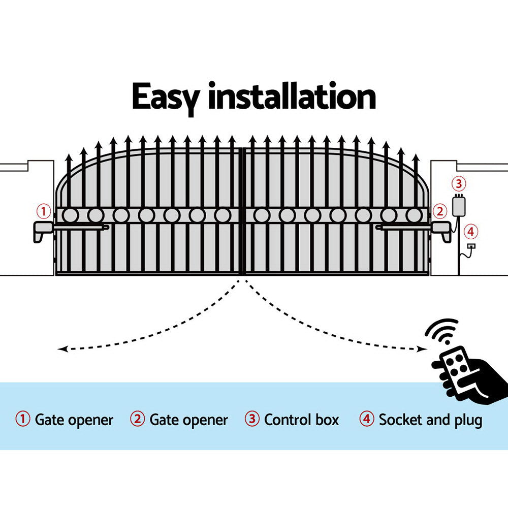 Automatic Electric Gate Opener Double Swing Remote Control Kit 800KG