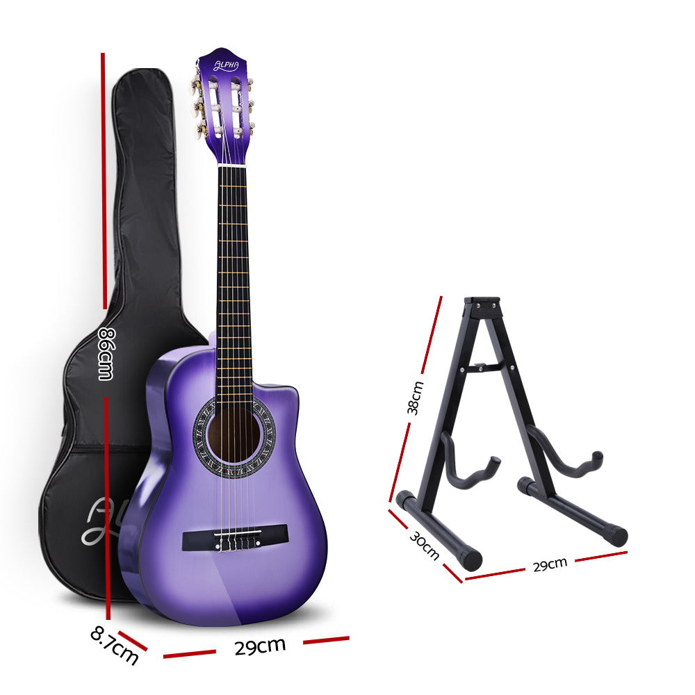 34 Inch Classical Guitar Wooden Body Nylon String w/ Stand Beignner Purple