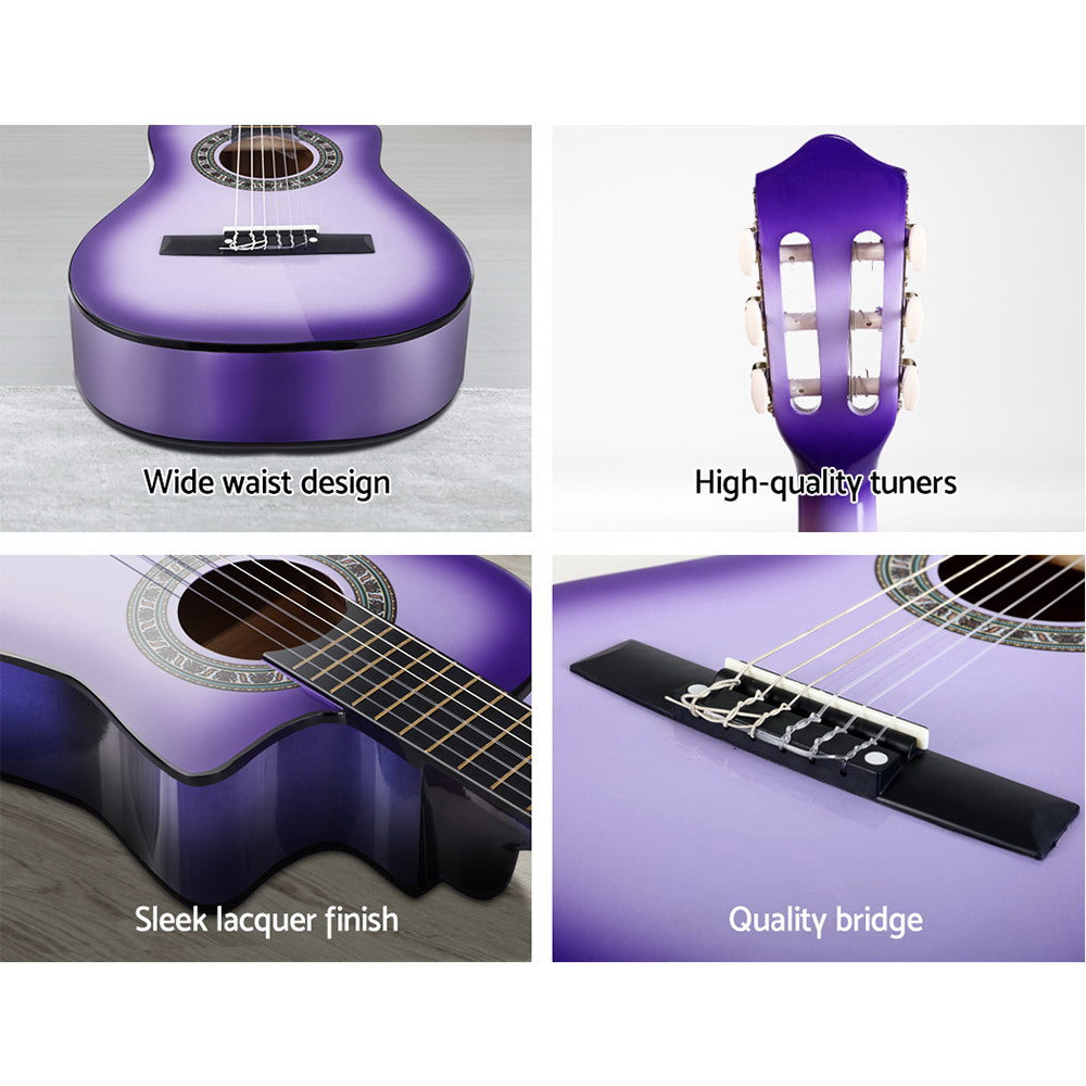 34 Inch Classical Guitar Wooden Body Nylon String w/ Stand Beignner Purple