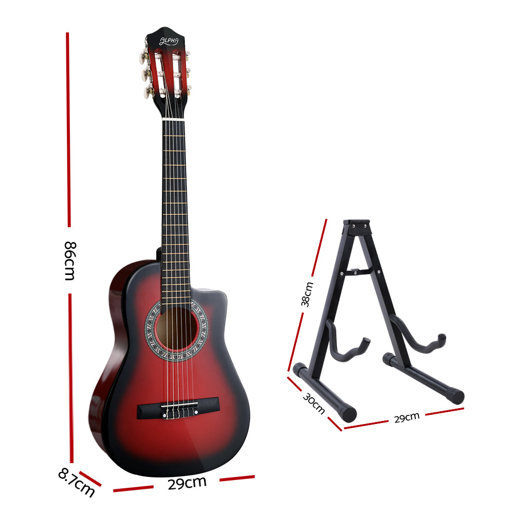 34 Inch Classical Guitar Wooden Body Nylon String w/ Stand Beignner Red