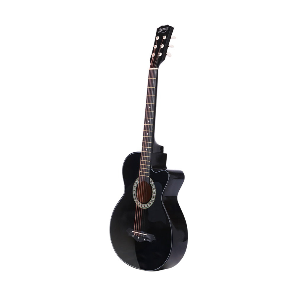 38 Inch Acoustic Guitar Wooden Body Steel String Full Size w/ Stand Black