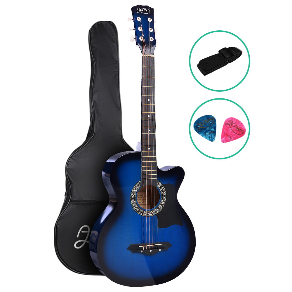 38 Inch Acoustic Guitar Wooden Body Steel String Full Size Cutaway Blue