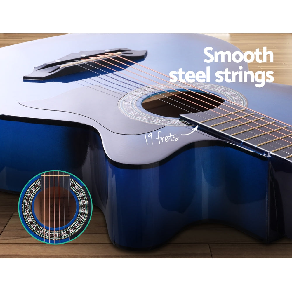 38 Inch Acoustic Guitar Wooden Body Steel String Full Size Cutaway Blue