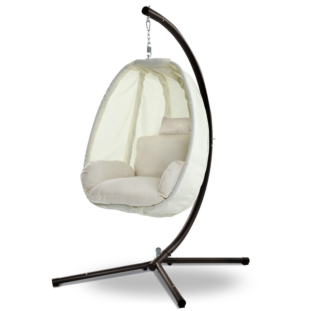 Outdoor Egg Swing Chair Patio Furniture Pod Stand Canopy Foldable Cream