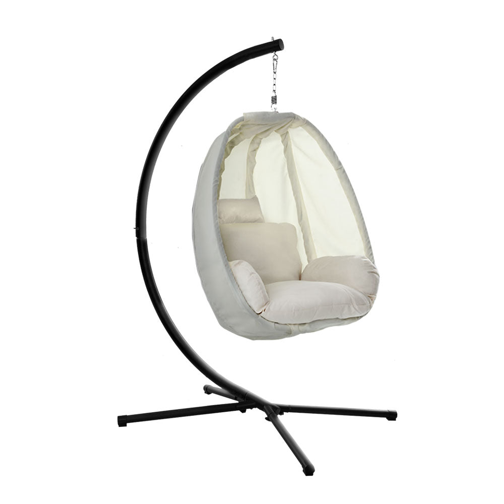 Outdoor Egg Swing Chair Patio Furniture Pod Stand Canopy Foldable Cream