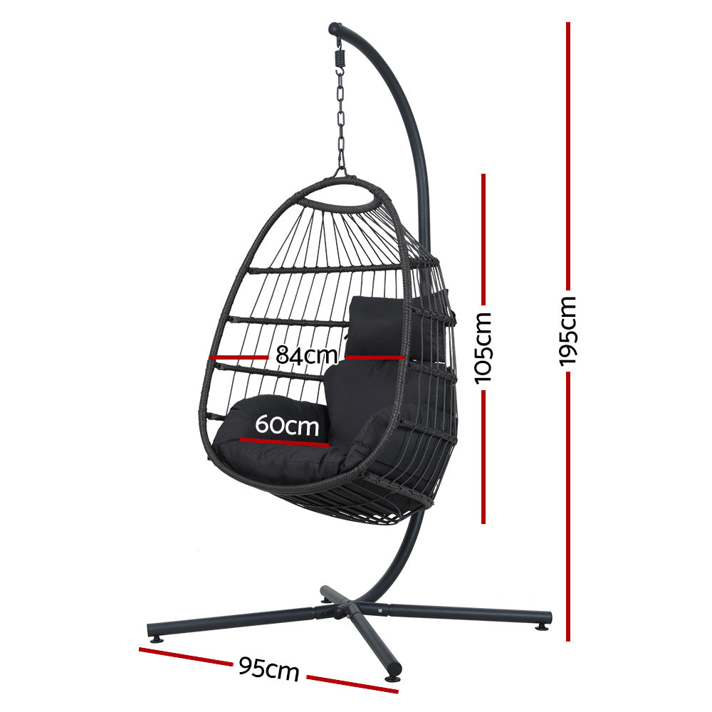Outdoor Egg Swing Chair Wicker Rattan Furniture Pod Stand Cushion Black