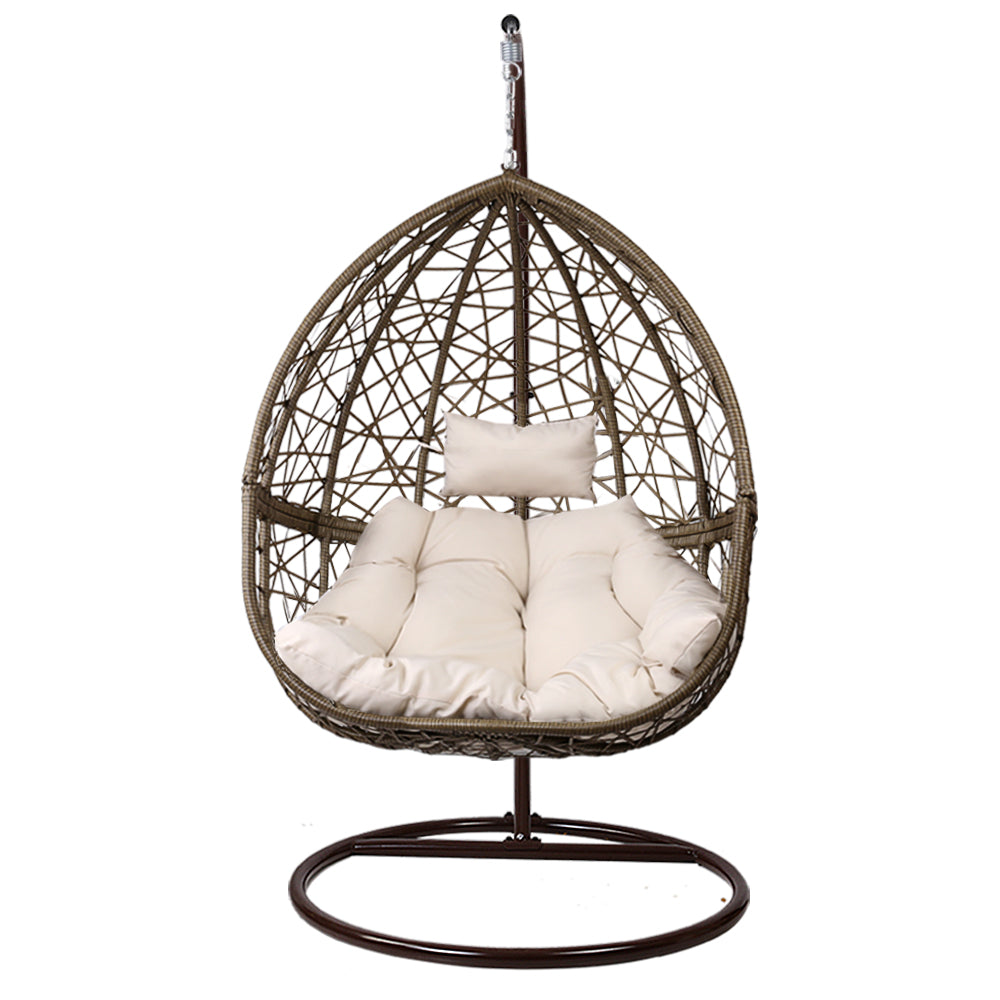 Outdoor Egg Swing Chair Wicker Rattan Furniture Pod Stand Cushion Latte