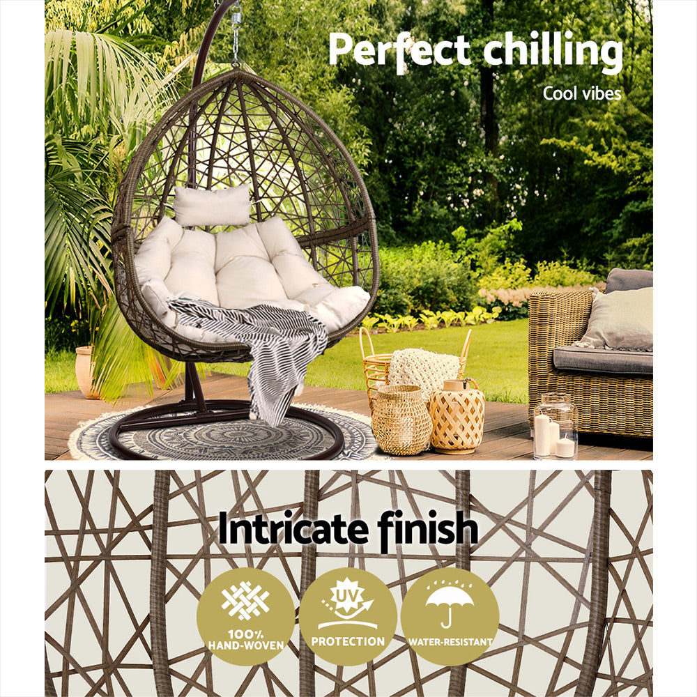 Outdoor Egg Swing Chair Wicker Rattan Furniture Pod Stand Cushion Latte