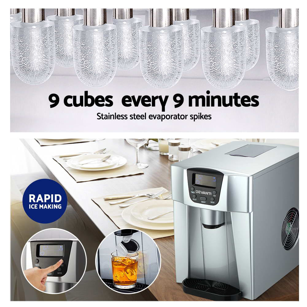 2L Portable Ice Cuber Maker & Water Dispenser  Silver