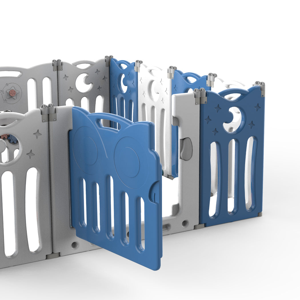 Kids Baby Playpen Foldable Child Safety Gate Toddler Fence 18 Panels Blue