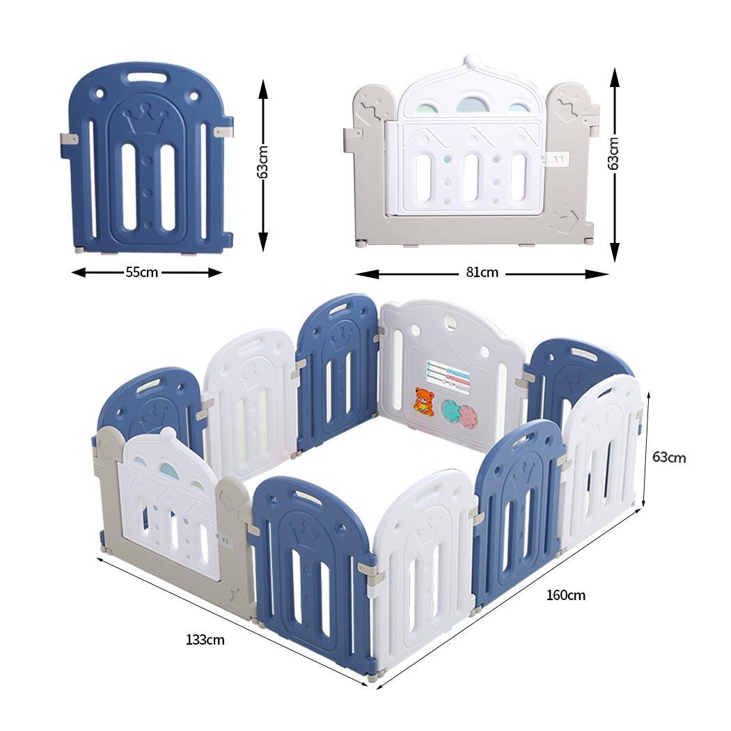 Kids Baby Playpen Safety Gate Toddler Fence 10 Panel with Music Toy Blue