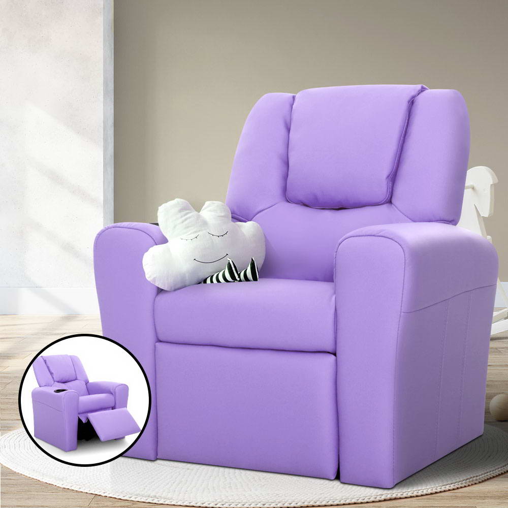 Kids Recliner Chair Purple PU Leather Sofa Lounge Couch Children Armchair
