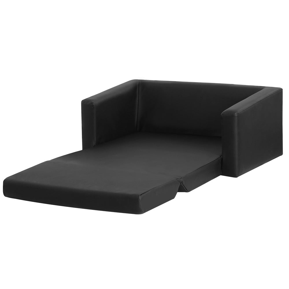Kids Sofa 2 Seater Children Flip Open Couch PU Leather Armchair Black