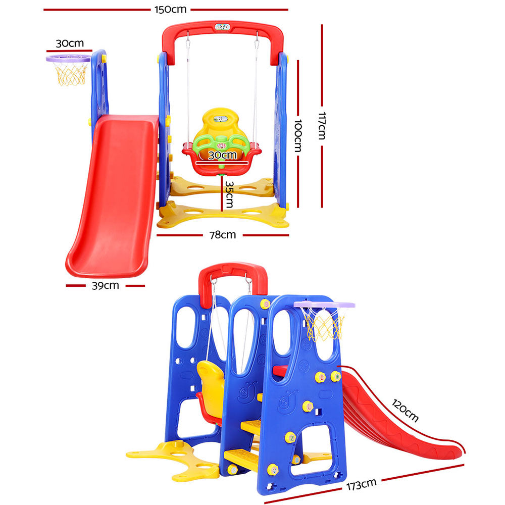 Kids Slide Swing Set Basketball Hoop Outdoor Playground Toys 120cm Blue