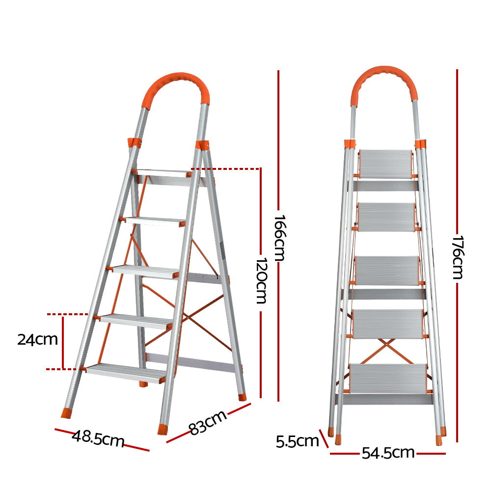 5 Step Ladder MultiPurpose Folding Aluminium Light Weight Non Slip Platform