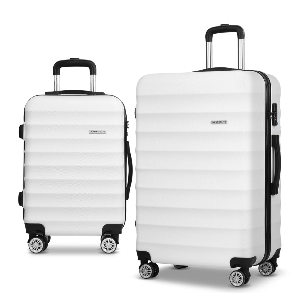 2pcs Luggage Trolley Travel Suitcase Set TSA Hard Shell Case Strap White