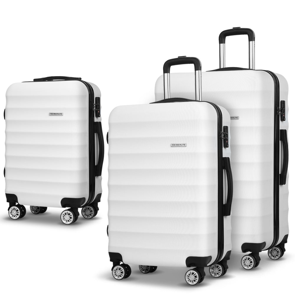 3pcs Luggage Trolley Travel Suitcase Set TSA Hard Shell Case Strap White
