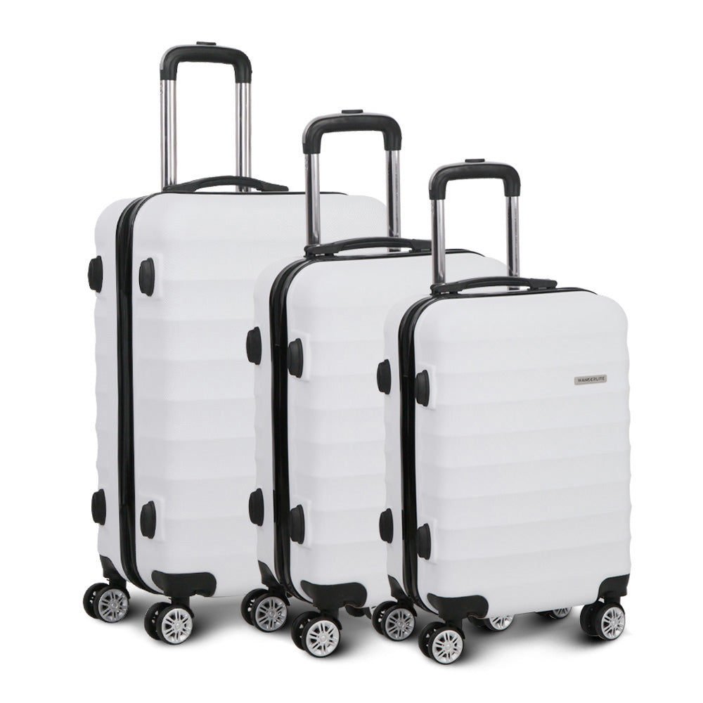 3pcs Luggage Trolley Travel Suitcase Set TSA Hard Shell Case Strap White