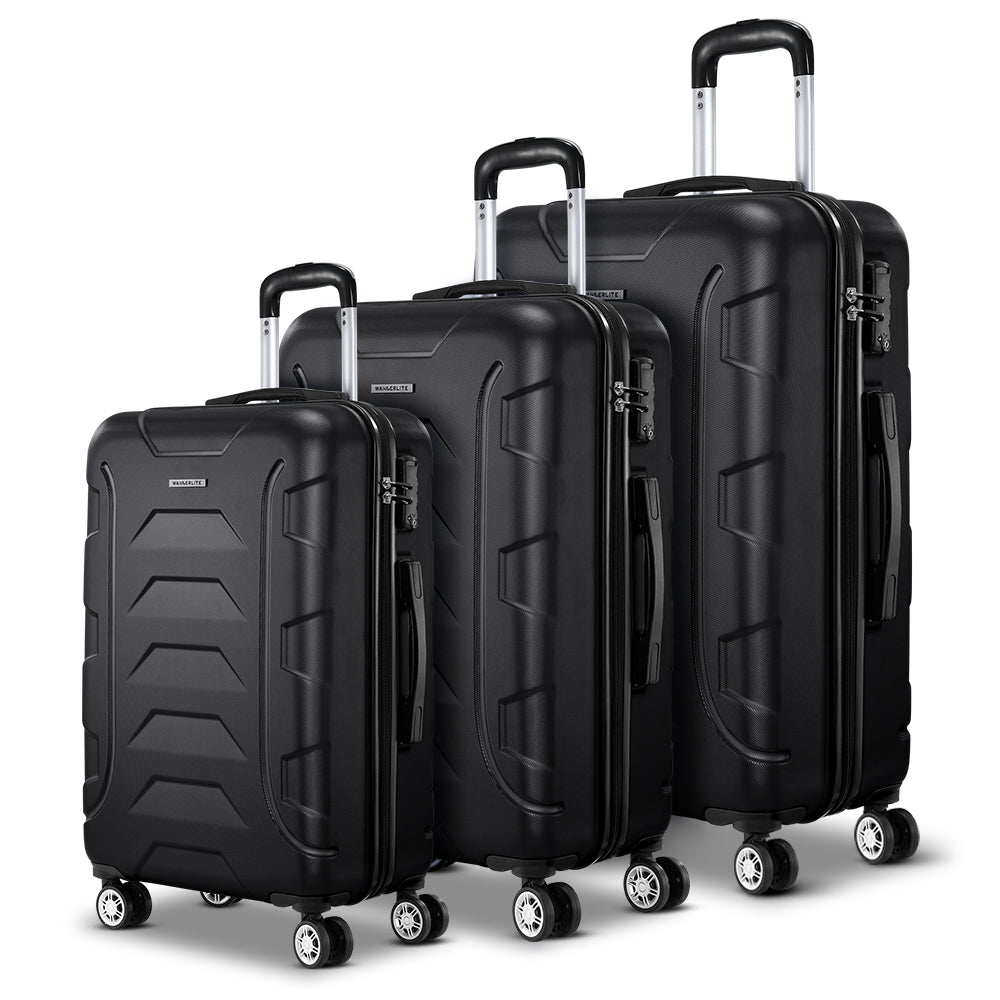 3pc Luggage Trolley Travel Suitcase Set TSA Hard Case Lightweight Black