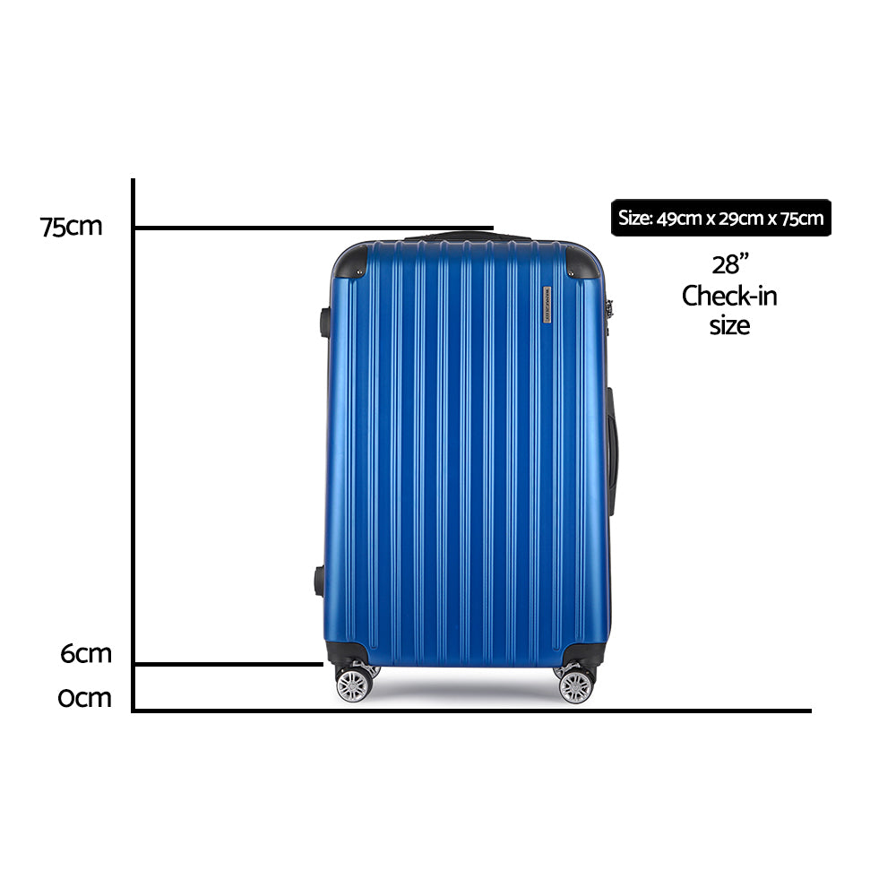 28" 75cm Luggage Trolley Travel Suitcase Set Carry On Hard Case TSA Lock Lightweight Blue