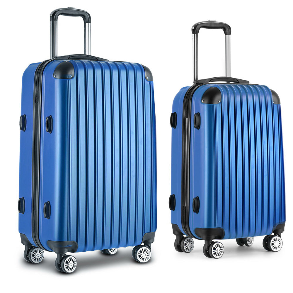 2pc Luggage Trolley Travel Set Suitcase Carry On TSA Hard Case Lightweight Blue