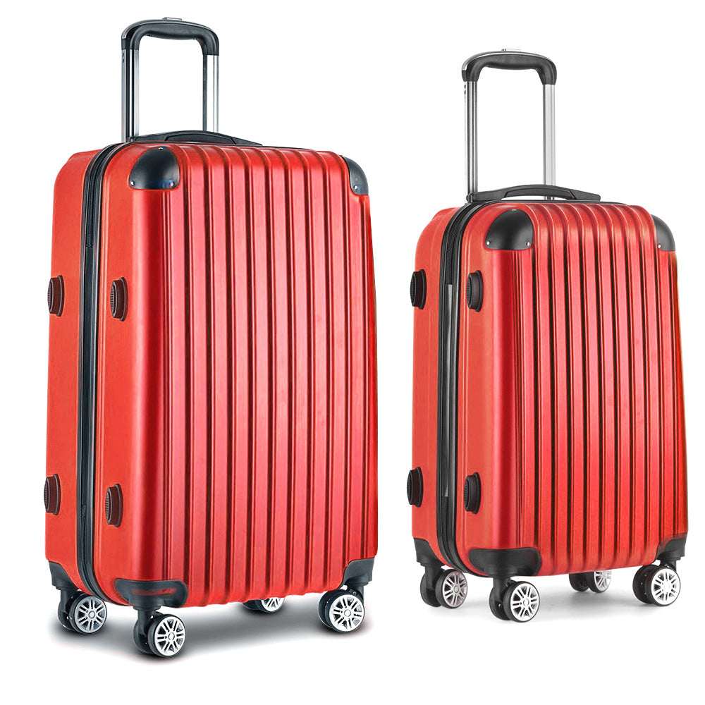 2pc Luggage Trolley Travel Set Suitcase Carry On TSA Hard Case Lightweight Red