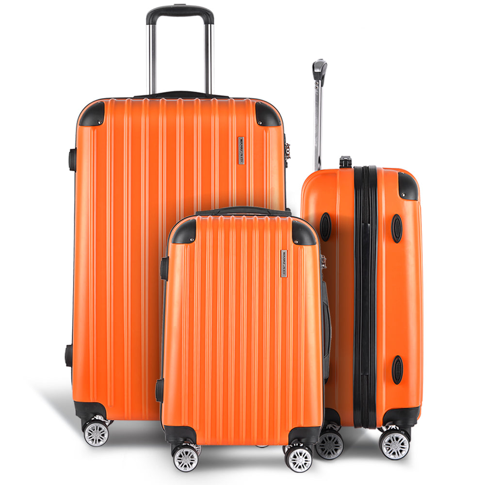 3pc Luggage Trolley Travel Set Suitcase Carry On TSA Lock Hard Case Lightweight Orange