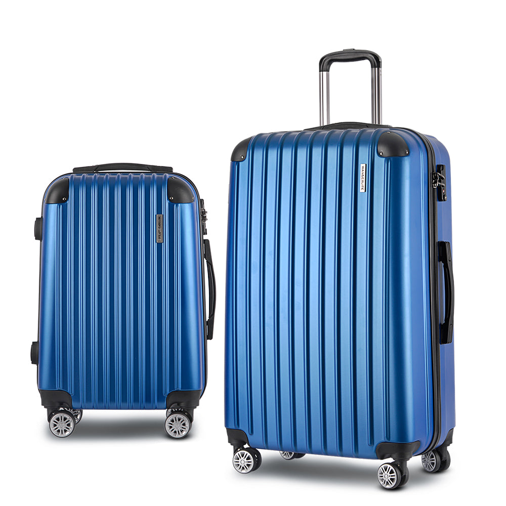 2pcs Luggage Trolley Set Travel Suitcase Carry On Hard Case Lightweight Blue