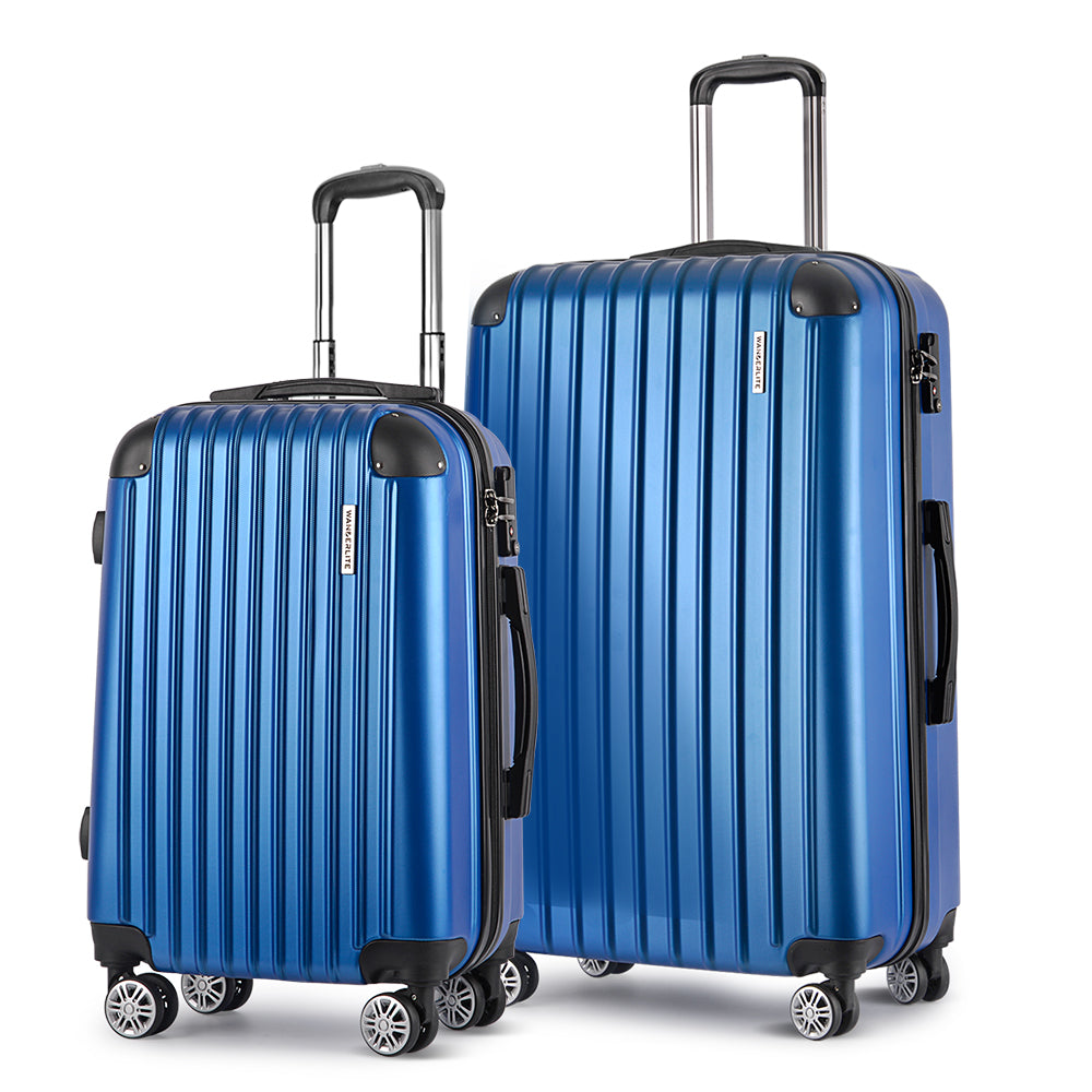 2pcs Luggage Trolley Set Travel Suitcase Carry On Hard Case Lightweight Blue
