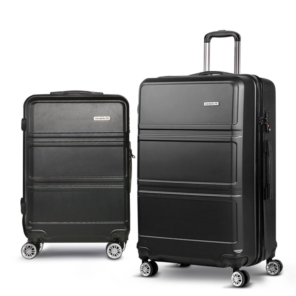 2pc Luggage Trolley Set Suitcase Travel TSA Carry On Hard Case Lightweight Black