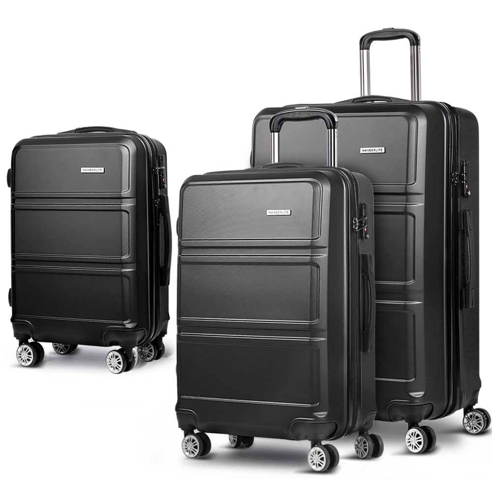 3pc Luggage Trolley Set Suitcase Travel TSA Carry On Hard Case Lightweight Black