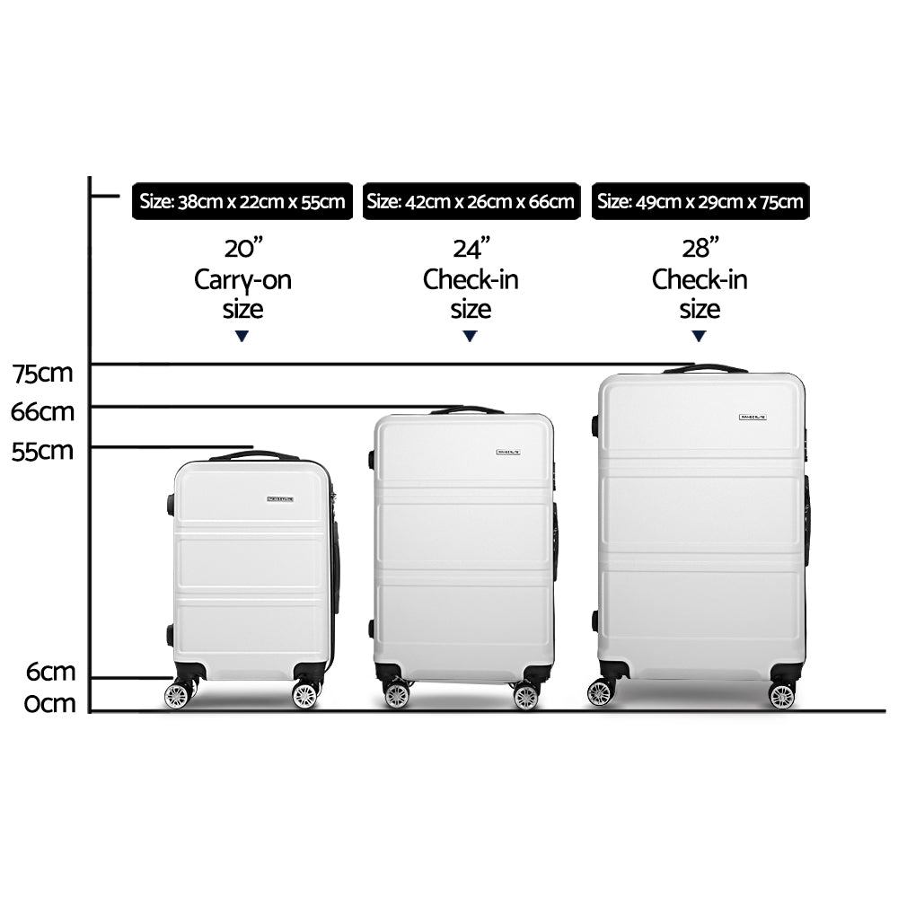3pc Luggage Trolley Set Suitcase Travel TSA Carry On Hard Case Lightweight White
