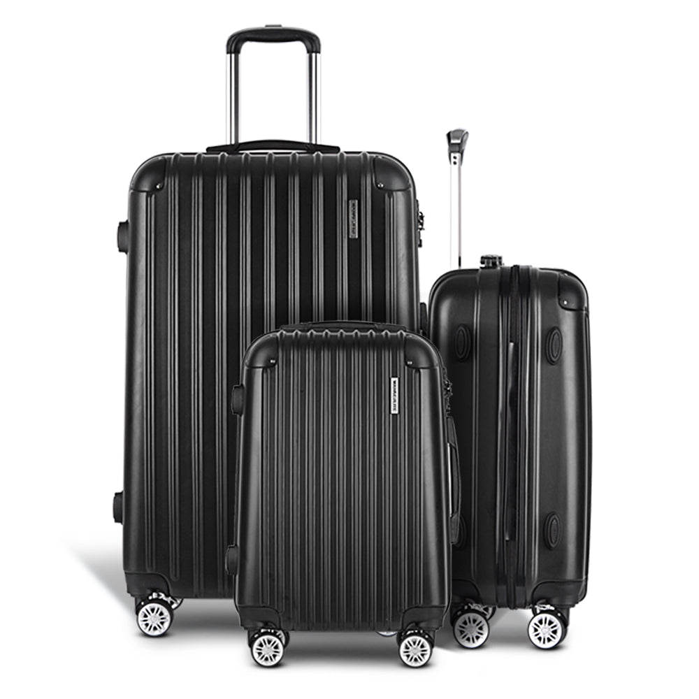 3pcs LuggageTrolley Set Travel Suitcase Storage Organiser Carry On Hard Case TSA Lightweight Black