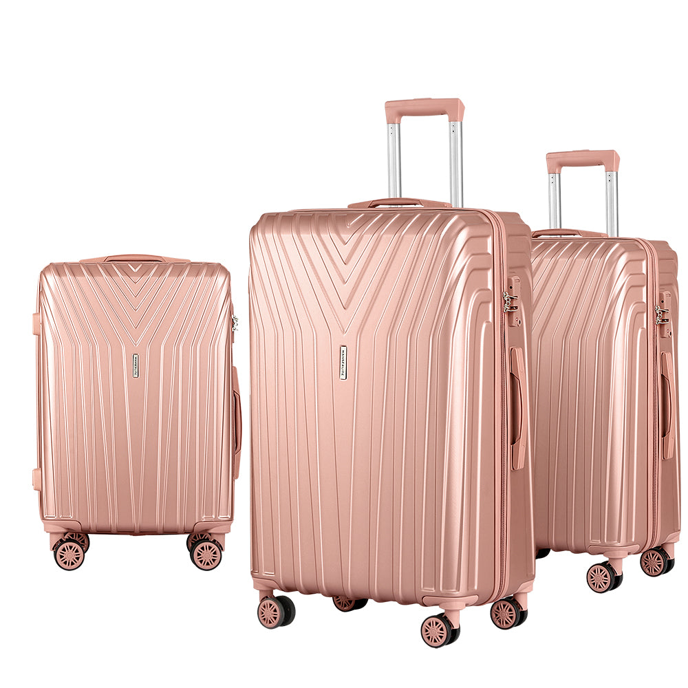 3pc Luggage Trolley Set Suitcase Travel TSA Hard Case Carry On Pink Lightweight