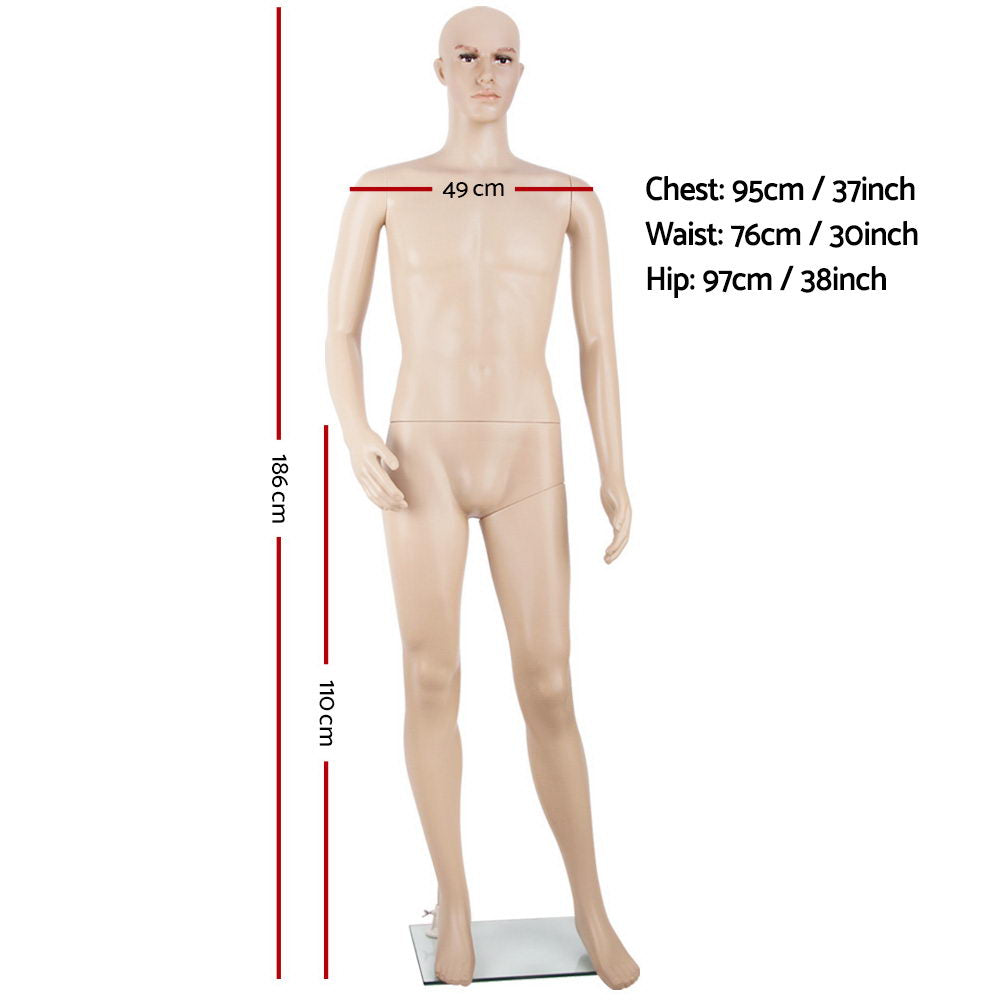 186cm Tall Full Body Male Mannequin  Skin Coloured