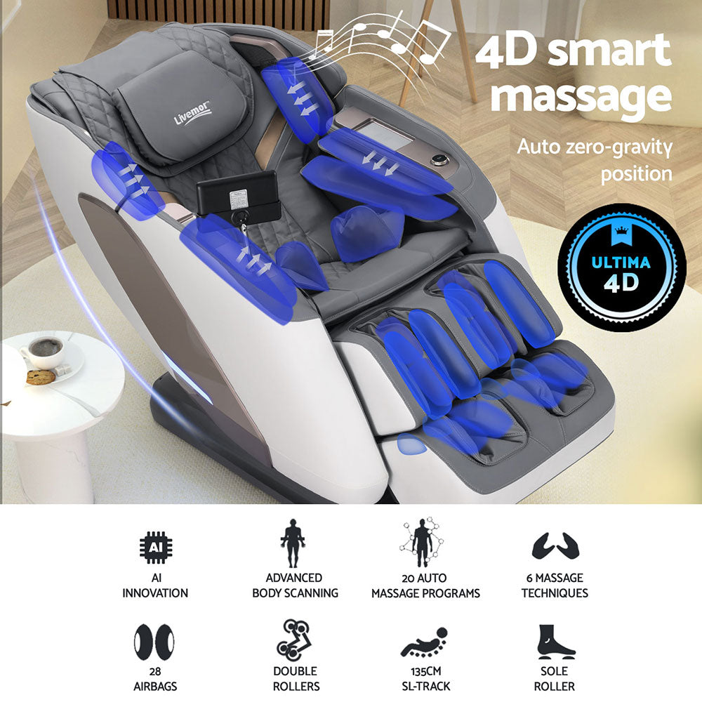 4D Massage Chair Electric Recliner Double Core Mechanism Massager Melisa White