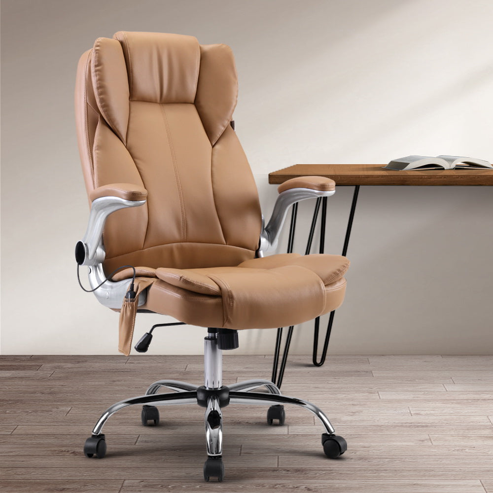8 Point Massage Office Chair PU Leather Espresso