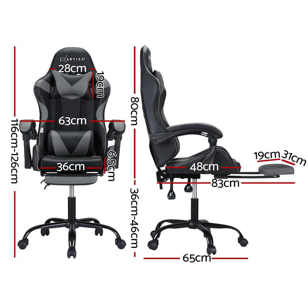 2 Point Massage Gaming Office Chair Footrest Grey