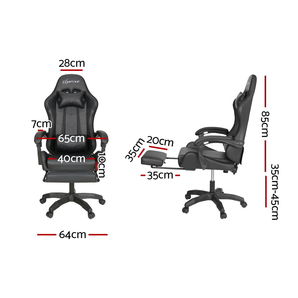 6 Point Massage Gaming Office Chair 7 LED Footrest Black