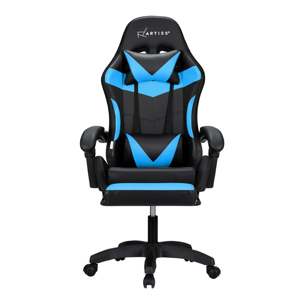 6 Point Massage Gaming Office Chair 7 LED Footrest Cyan Blue