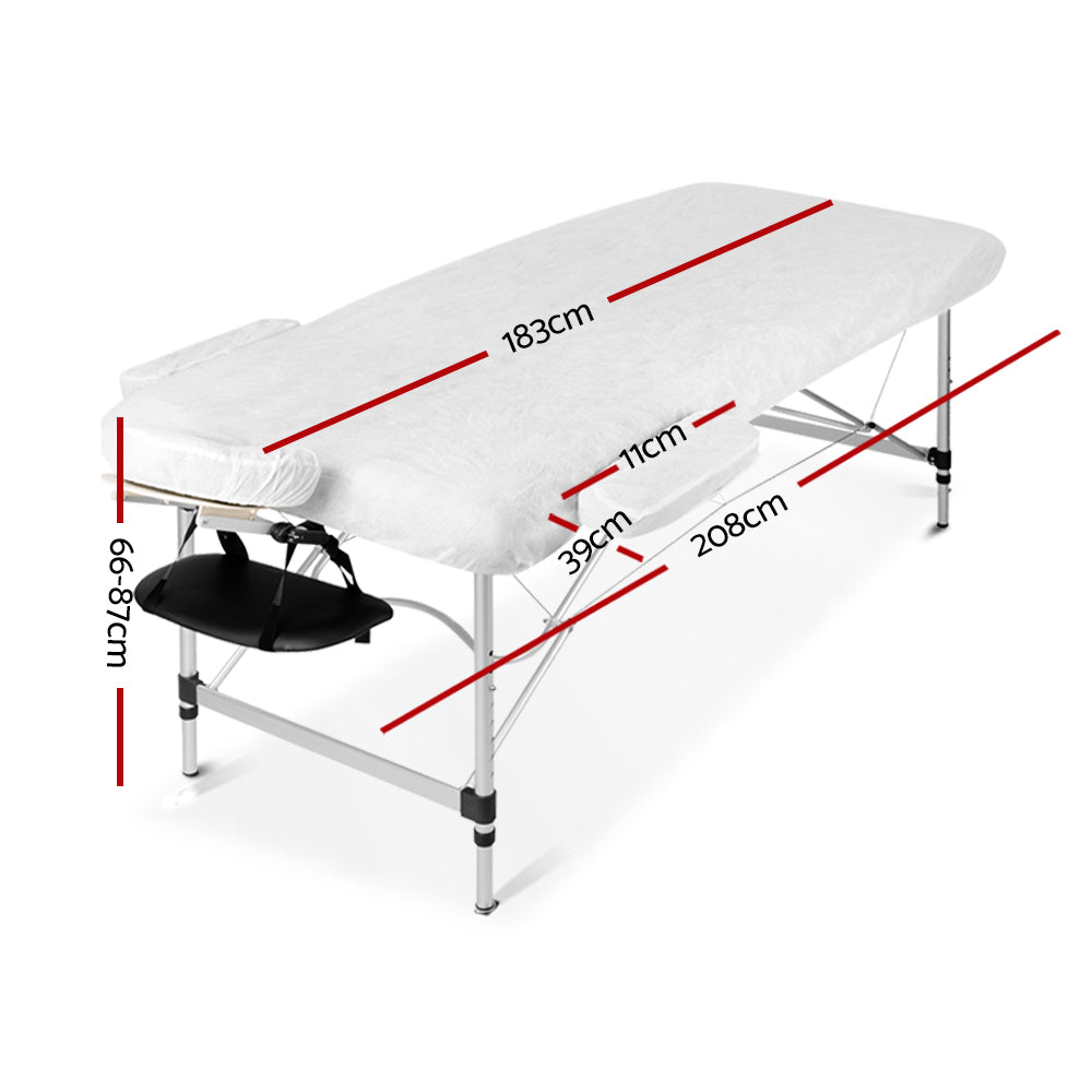 Massage Table 60cm 3 Fold Aluminium Beauty Bed Portable Therapy Waxing Black