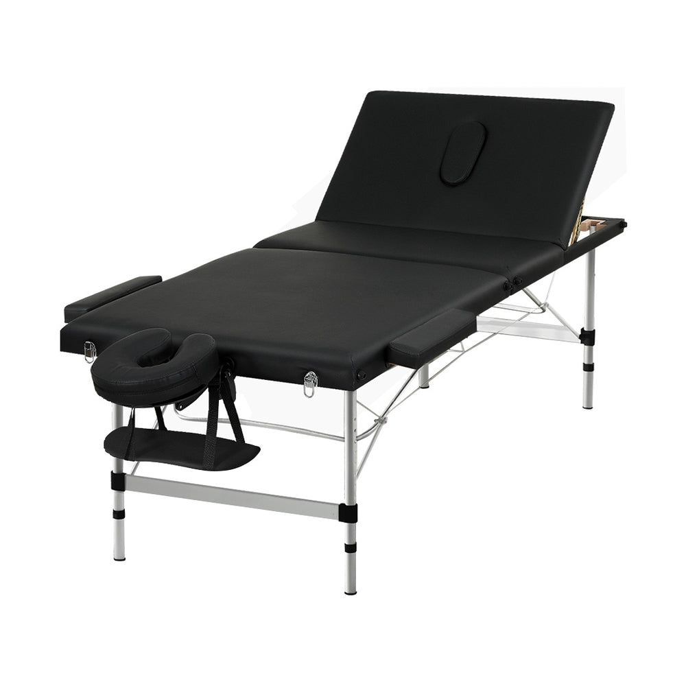 Massage Table 85CM Width 3 Fold Portable Aluminium Therapy Beauty Bed